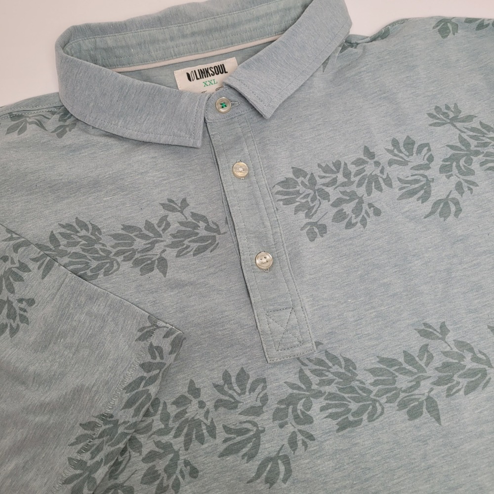 Linksoul Polo Shirt Mens XXL‎ Blue Excellent Floral Print Short Sleeve Golf Tee